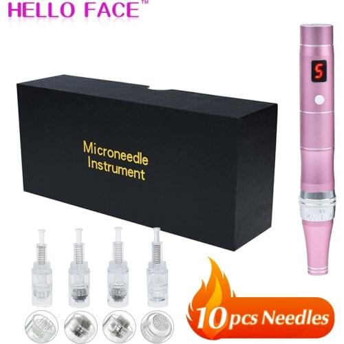 Electric Micro Derma pen With 10pcs Needles Tiny Needles Professional Wireless Microblading Dr pen Tattoo Gun Tools Pen