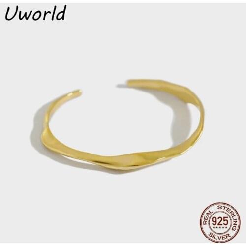 Ins Simple Irregular Concave Convex Silver Bangle Smooth 18K Gold Plated S925 Sterling Silver bangle Cuff bracelet