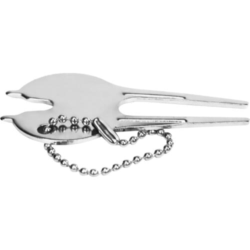1 Piece Golf Divot Repair Tool Prongs Fork With Hanging Line Silver