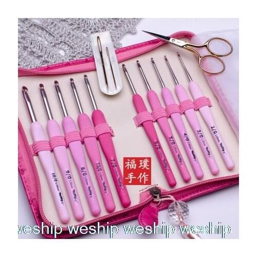 JP TUlip ETIMO pink rose crochet hook with cushion grip includ 10 pcs of hooks