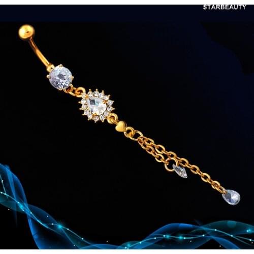Water Drop Zircon Navel Piercing Nombril Golden Belly Button Rings Body Piercing Ombligo Navel Ring, Sexy Party Navel Piercings