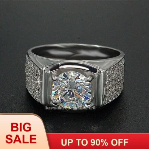 Fashion Jewelry Solitaire Men ring 3ct Gem 5A Zircon stone Silver color Engagement Wedding Band Ring Sz 7-13