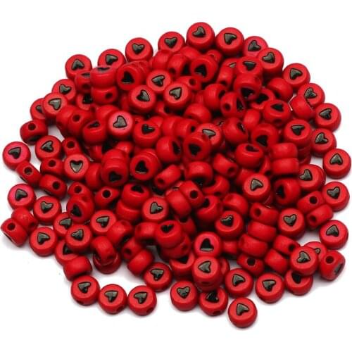 4x7mm Red Round Loose Spacer Beads Black Heart Pattern Acrylic Beads For DIY Necklace Bracelet Jewelry Design Accessories