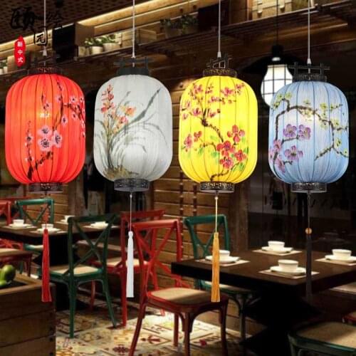 New Chinese Style Chandelier Retro Restaurant Restaurant Tea House Wedding Cloth Red Lantern Decoration Handmade Room Decor