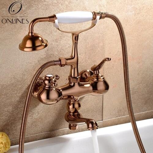 German online European antique full copper rose gold bathtub faucet hot and cold shower faucet