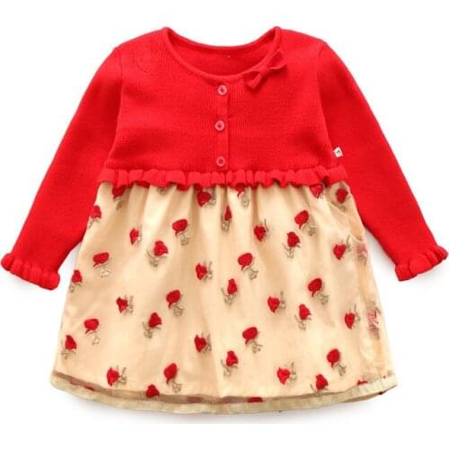 2021 new spring and autumn pure cotton baby girl festive red rose gauze dress girls long-sleeved cotton dress