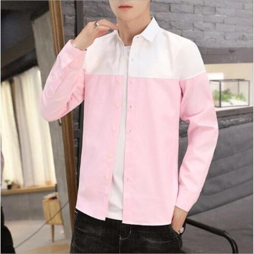 2021 New Shirt Male Fashion Long Sleeve Casual Slim Fit Office Shirts Solid Cotton Tops