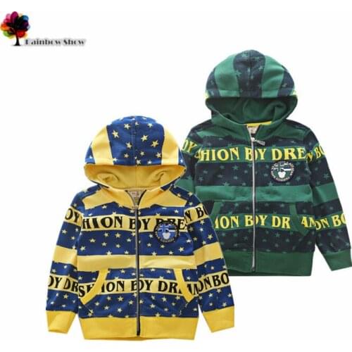 New Children Clothing Boys Autumn and Spring Handsome Stars Striped Printed Long-sleeve Zipper Hoodies Cotton Casual Outwear