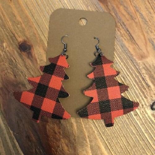 Wholesale New Christmas Leather Earrings Red and Black Plaid Leather Christmas Tree Earrings for Women Earrings Trendy 2021