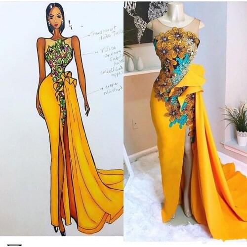 Orange 2021 Prom Dresses With Sheer Neck Flowers Appliques Beads Front Split Peplum Mermaid Evening Dress Custom Made vestido