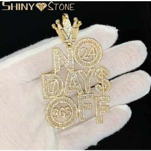 2021 Hip Hop Iced Out Bling CZ Letters Pendant Necklace NO DAYS OFF Paved Cubic Zircon Crown Rope Chain Mens Fashion Jewelry