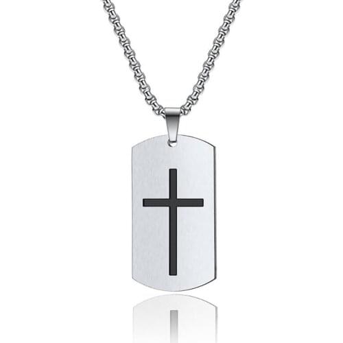 Stainless Steel Black Cross Bible Verse Dog Tag Pendant Necklace Jewelry Gift For Him with Chain