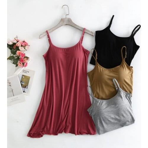 Fdfklak Casual Loose Nightie Nightdress Summer Modal With Chest Pad Night Dress Sling Sleeveless Solid Color Nightgown