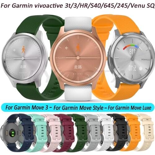 20mm Watch Band For Garmin Vivoactive 3/HR/S40/Forerunner 645 245 Silicone Strap Watch Band For Garmin Venu SQ/Move 3/Luxe/Style