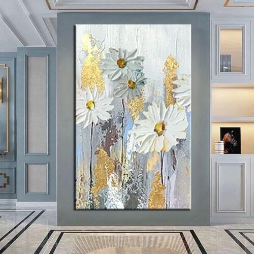 Hand-Painted Oil Painting Blooming Flowers Abstract Modern Wall Art Living Room Wall Pictures Home Decoration Painting No Framed