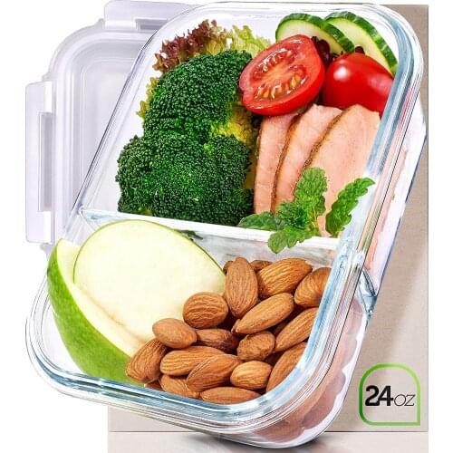 Glass Meal Prep Containers Glass 2 Compartment Glass Food Storage Containers Glass Storage Containers with Lids Divided Glass