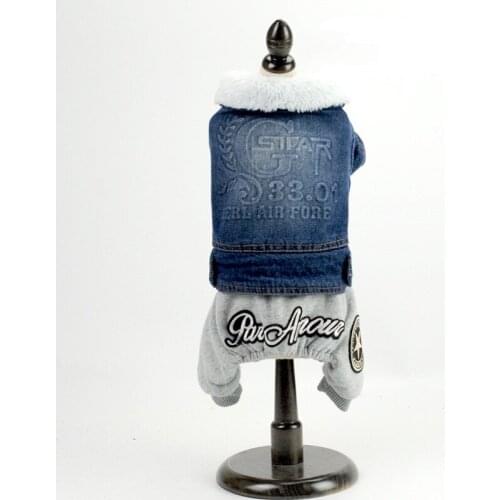 Warm Winter Dog Denim jumpsuits dog Coats Soft Cotton Fleece Wear Autumn Denim Jackets Winter Coats Pets Suppliers Clothes