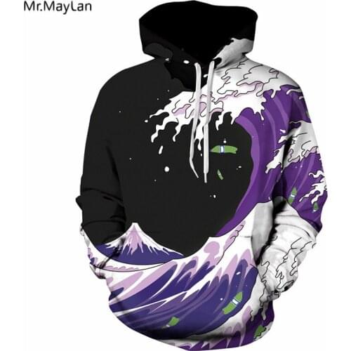 Men Women Hoodies Hooded with Hat 3D Print Sea Waves Thin Purple Hooded Sweatshirts Pullover Tops Tracksuits Spring Autumn Coat