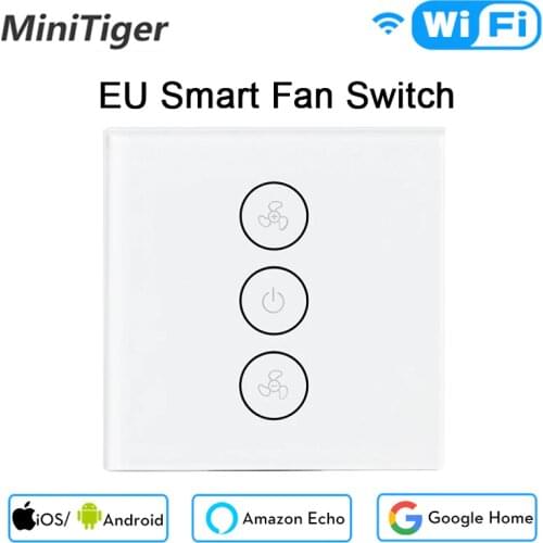 EU/US Tuya Smart Life WiFi Smart Ceiling Fan Switch APP Remote Timer and Speed Control Compatible with Alexa and Google Home