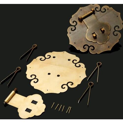 1Pc Vintage Pure Brass Furniture Hardware Trunk Chest Jewelry Wooden Box Door Latch Plate Handle Locking Buckle Hasps Lock Latch