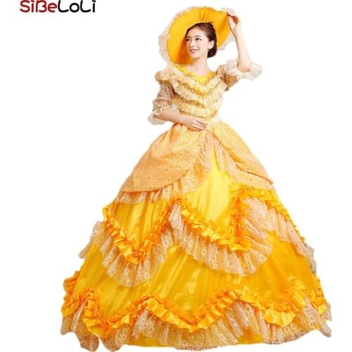 19th Century Southern Belle Dress Carnivale Princess Gown Rococo Yellow Masquerade Gowns