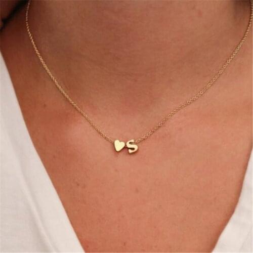 Ahmed Fashion Trendy Gold Silver Heart Name Initial Necklace Personalized Letter Necklace Jewelry for women Christmas Party gift