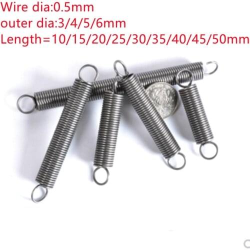 10pcs wire 0.5mm outer diameter 4mm/5mm/6mm stainless steel Tension spring with a hook extension spring length 15mm to 50mm
