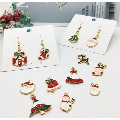10pcs Drop Oil Christmas Enamel Charms Christmas Tree Bell Santa Alloy Pendants Fit DIY Earring Bracelet Jewelry Accessory FX186