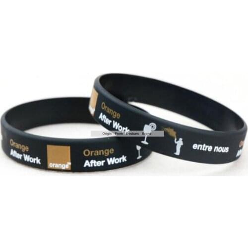 100pcs/lot custom Promotion 2 color Print rubber bracelet silicone text logo imprint hand bands gift logo armbands