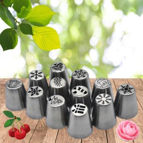 12 PCs Stainless Steel Christmas Pastry Tip Series Cake Decoration Mounting Pastry Tip DIY Baking Tools