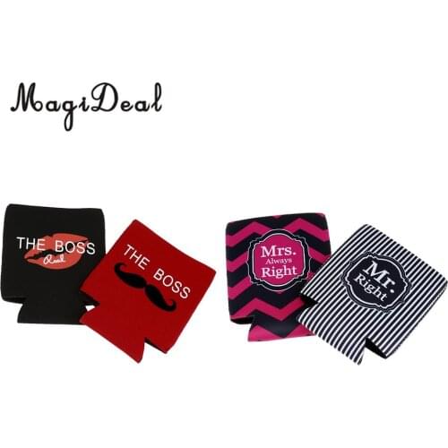 2 Pair Mr Right Mrs Always Right Insulation Neoprene Stubby Can Cooler Holder Sleeve Soda Chilling Wrap