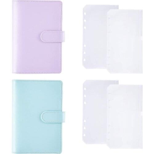 2PCS A6 Binder PU Leather Notebook with Loose Leaf Zipper Pocket Refillable 6 Round Ring Binder Cover (Purple,Blue)