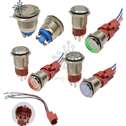 250V 5A Momentary Latching push button switch locked 16mm flat head fixed Push Button waterproof LED metal switch