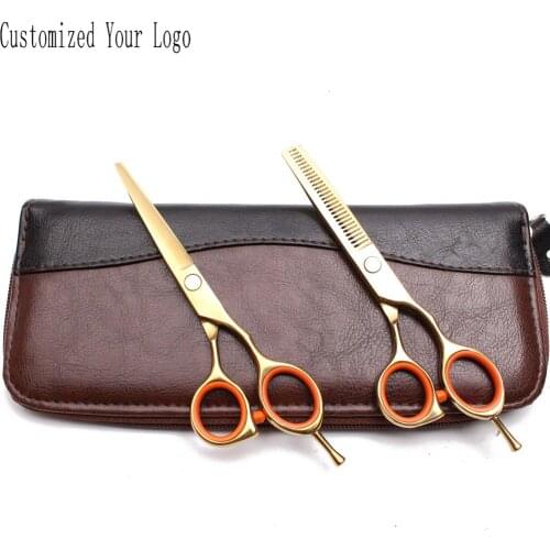 5.5In. Gold Color Customize Logo Stainless Straight Shears Thinning Shears Dog Grooming Scissors Pet Scissors Dropshipping C1014