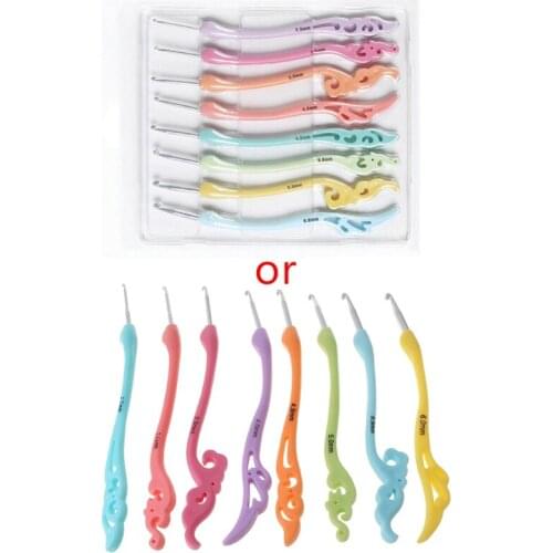 8pcs/set TPR Handle Aluminum Crochet Hooks Knitting Needle Sweater Yarn Weave Craft E56C