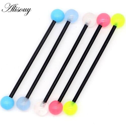 Alisouy 1pc 1.6x38x6mm 14G Fashion Acrylic UV Glow in the Dark Flexible Barbell Ring Soft Industrial Barbell Body Piercing