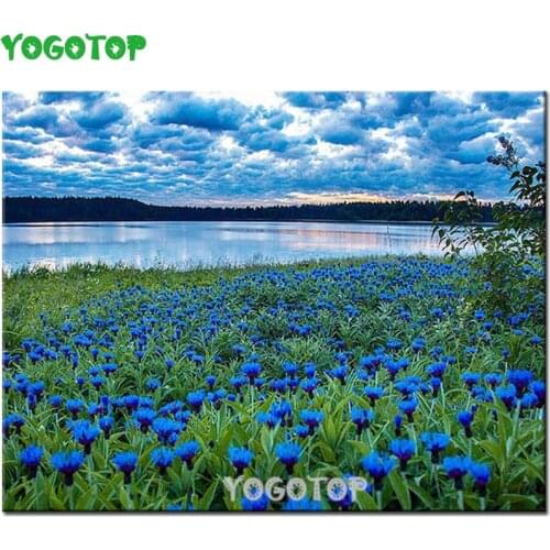 Diamond painting blue cornflower mosaic 5D embroidery diy flower sea natural scenery square needlework lake landscape YY4842