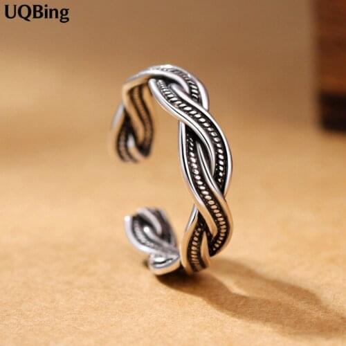 Free Shipping Retro 925 Sterling Silver Twist Ring Women Jewelry Gift Finger Open Rings Anillo Anel De