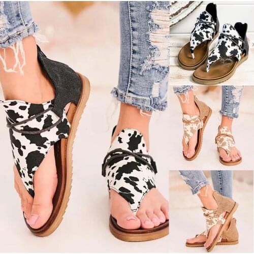 35-43 Plus Size Womens Shoes Leopard Printed Summer Flip Flops Flat Sandals Female Back Zipper Roman Sandals Open-toe Slippers