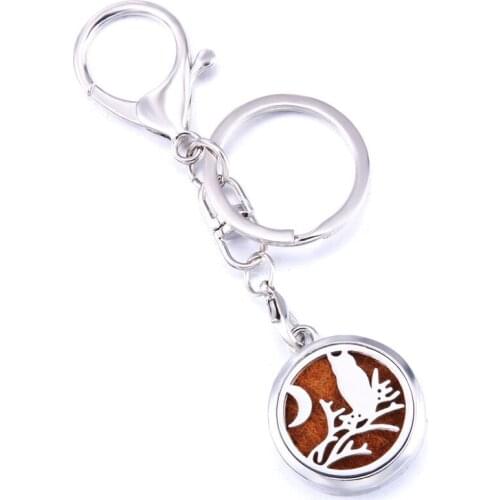 Cute Night Owl Charm Stainless Steel Aroma Keychain Aromatherapy Essential Oil Diffuser Perfume Locket Keyring Jewelry
