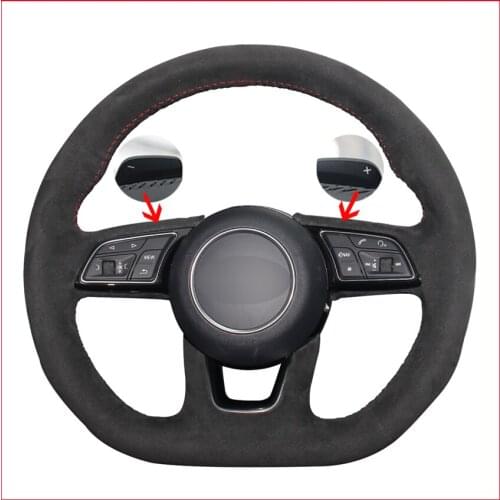 Black Suede DIY Hand-stitched Car Steering Wheel Cover for A1 (8X) Sportback Q2 Audi A3 (8V) A4 (B9) Avant A5 (F5)