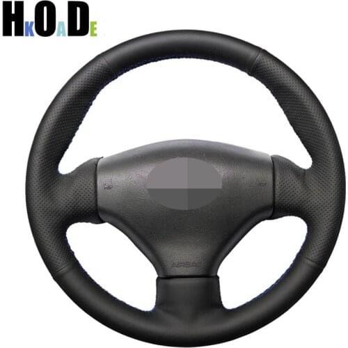 Black PU Leather Artificial Leather Steering Wheel Cover Hand-stitched Car Steering Wheel Cover for Peugeot 308 Old Peugeot 408