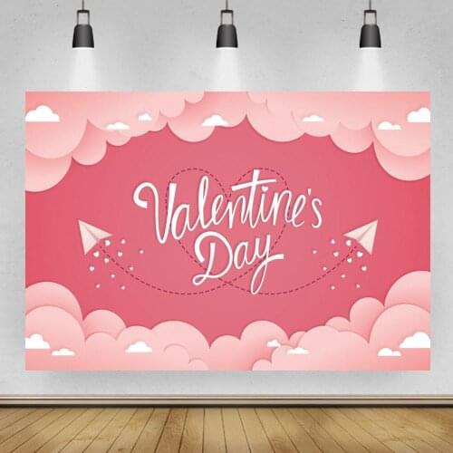 Happy Balentines Day Photography Backgrounds Pink Cloud Paper Plane Love Dinner Table Surprise Party Backdrops Decor