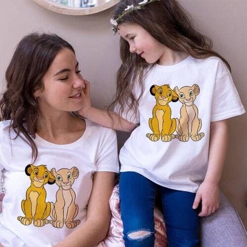 Tshirt Lion King Print Summer Family Costume Cute Brother Sister Outfit Mom and Daughter Father Son T shirt Children Clothes