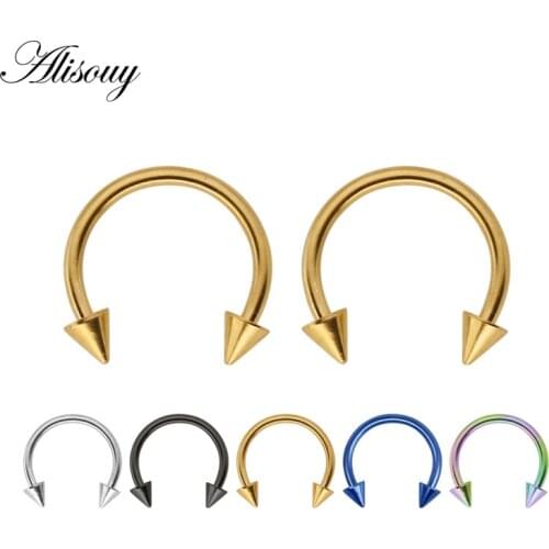 Alisouy 2Pcs Rock Fake Septum Medical Titanium Nose Ring Piercing Silver color Gold nose piercing Body jewelry For Women Girls