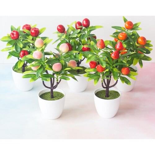 1Pc Artificial Plants for Home Decor Artificial Potted Plants Bonsai Realistic Peach Fruit Chili Apple Tree Desktop Ornement
