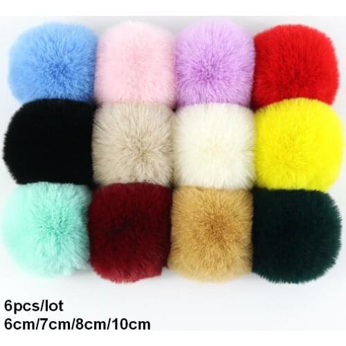 6pcs/lot DIY Polyester Faux Rabbit Fur Pompom Artificial Fur Balls Fur Pom Pom For Hats Cap Scarf Keychain 6/7/8/10cm H295