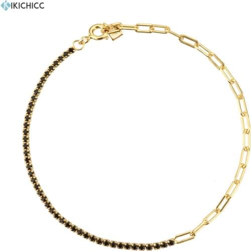Kikichicc 100% 925 Sterling Silver Gold Fashion Irregular Geometric Chains Splice Luxury CZ Chain Bracelet 2020 Rock Punk Jewels