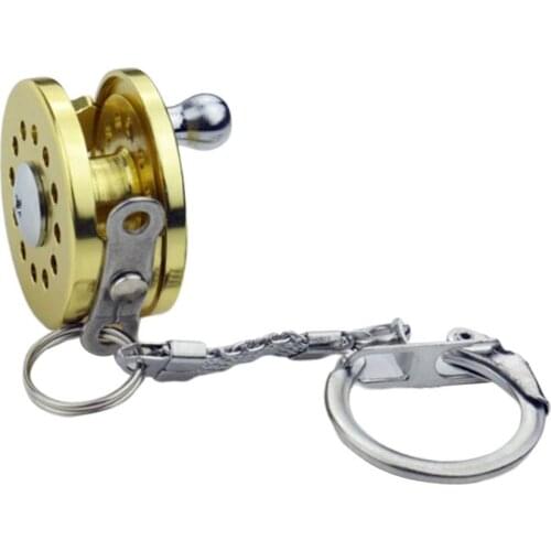 Cool Fly Reel Model Mini Fishing Reel Keychain Key Ring Novelty Gift Golden