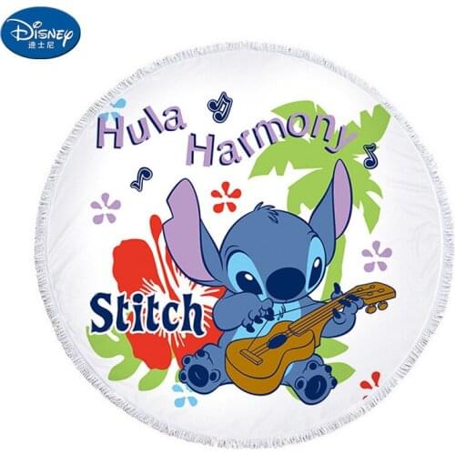 Disney Cartoon Lilio Stitch Summer Blanket Throw Beach Towel Blanket with Tassels for Children Round Bath Towel 150x150cm